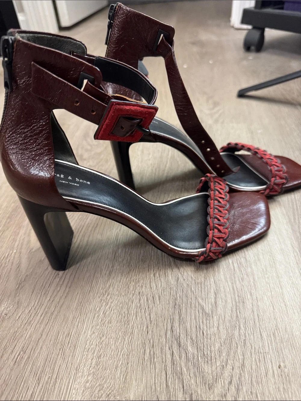 rag & bone Red Braided Ankle-Strap High Heel Sandals